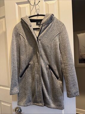 IZ Byer Light Gray Hooded Cotton-Blend Trench Coat